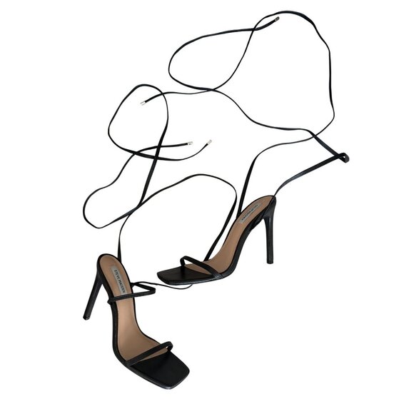 STEVE MADDEN Black Leather Lace Up Sandals Heels Size 9 - Picture 7 of 7